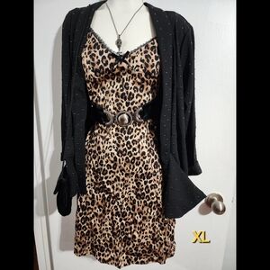 Sourpuss, XL, Leopard Print, Rockabilly, midi, y2k, Lacetrim, Bow, Fitted